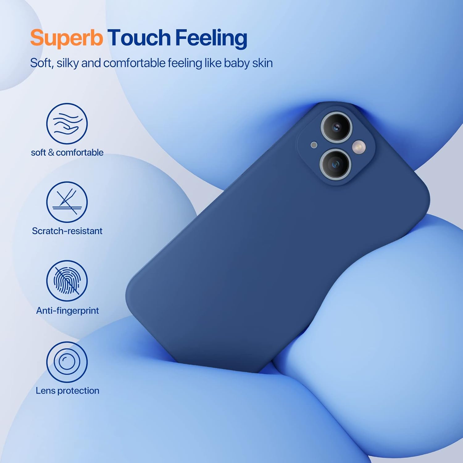 Miracase – Funda diseñada para iPhone 14, de silicona líquida a prueba de golpes, con protector de pantalla y forro de microfibra, protege mejor la