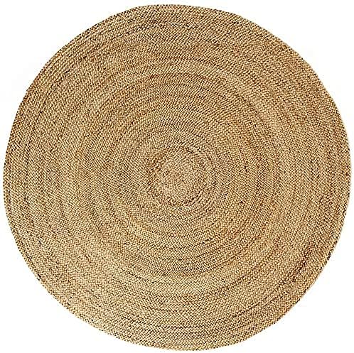 The Home Talk Alfombra bohemia de yute de 5 pies redonda tejida a mano para decoración de interiores y fiestas, estilo bohemio, elegante, suave y