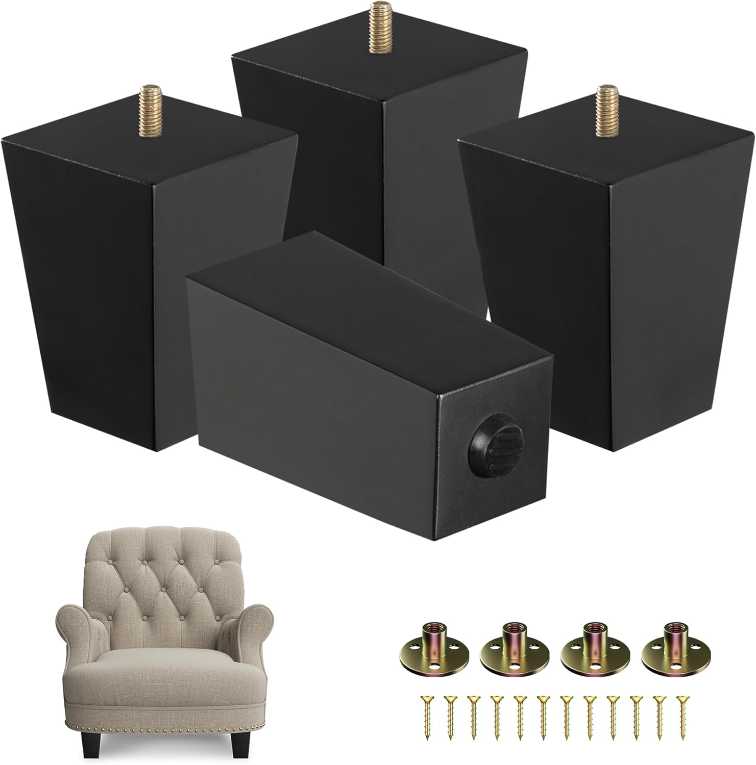 Yes4All Juego de 4 patas cuadradas de madera maciza color negro de 4 pulgadas, patas de muebles resistentes de capacidad de 800 libras con