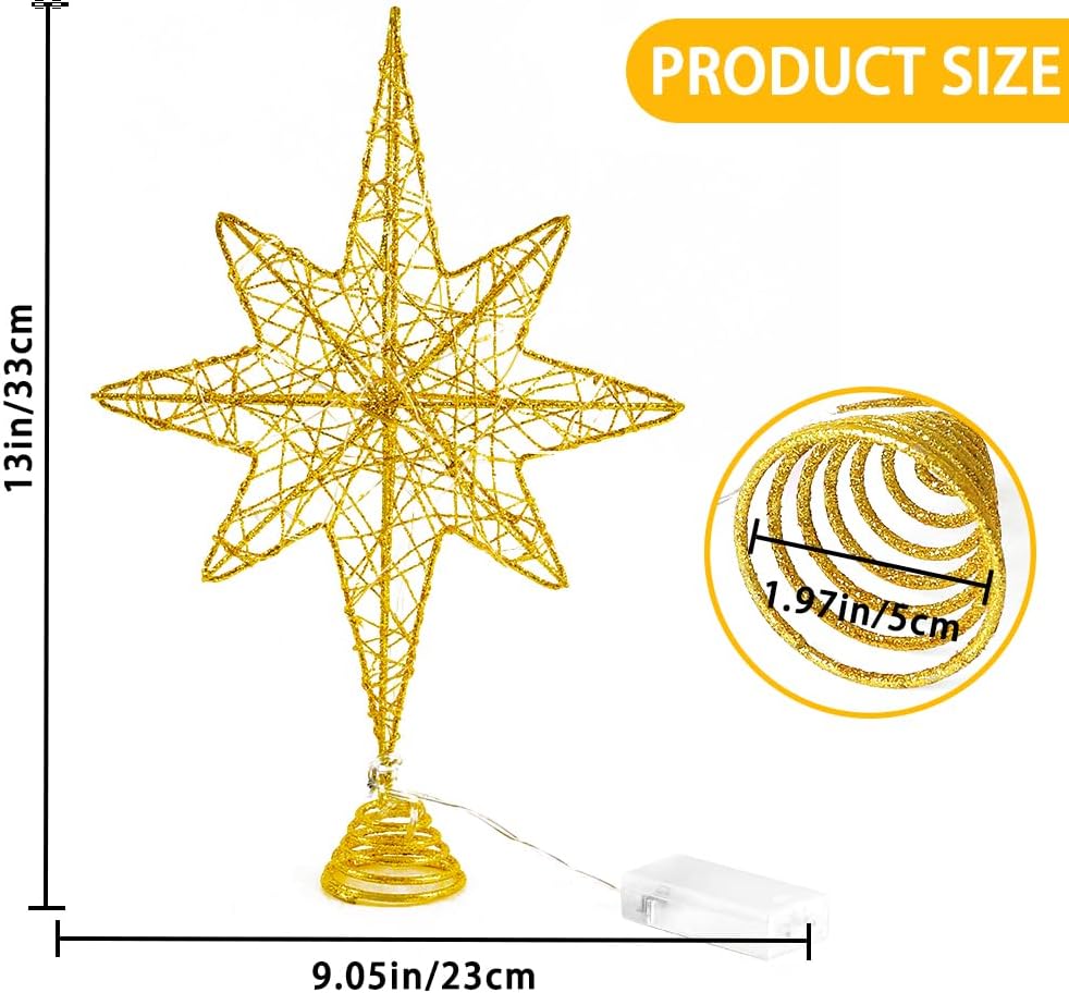 DULEFUN Decoración para árbol de Navidad iluminada de 13.5 pulgadas con 20 luces LED, adorno para árbol de Navidad para Año Nuevo, vacaciones,