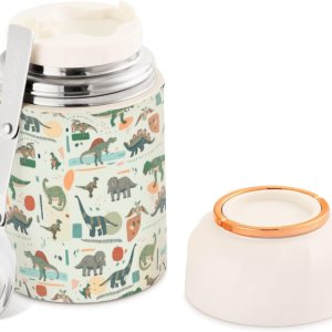 Tarro de comida de dibujos animados de dinosaurio con cuchara de acero inoxidable aislado al vacío, contenedor de comida de 17 onzas para sopa termo Tarro de comida de dibujos animados de dinosaurio con cuchara de acero inoxidable aislado al vacío, contenedor de comida de 17 onzas para sopa termo