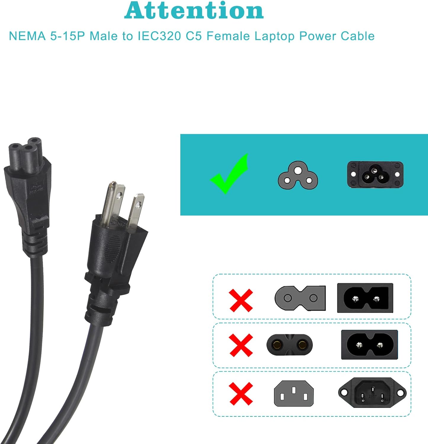 Cable de repuesto para portátil de 3 clavijas de 6 pies  Cable de alimentación de CA de Cloverleaf de 3 clavijas, cable de alimentación de CA