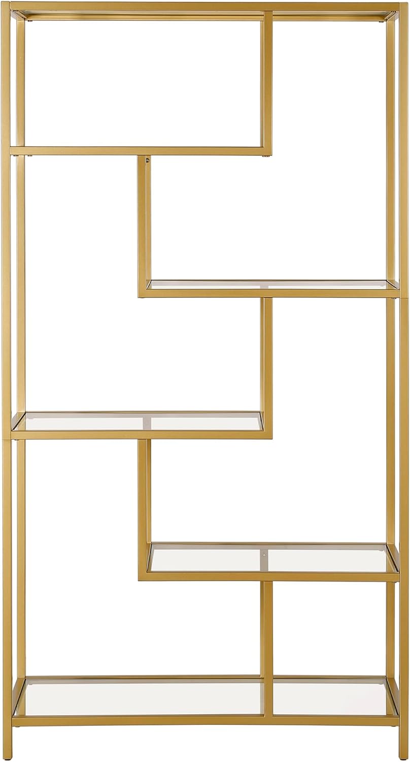 Isla – Estantería rectangular de 68 pulgadas de alto, color dorado