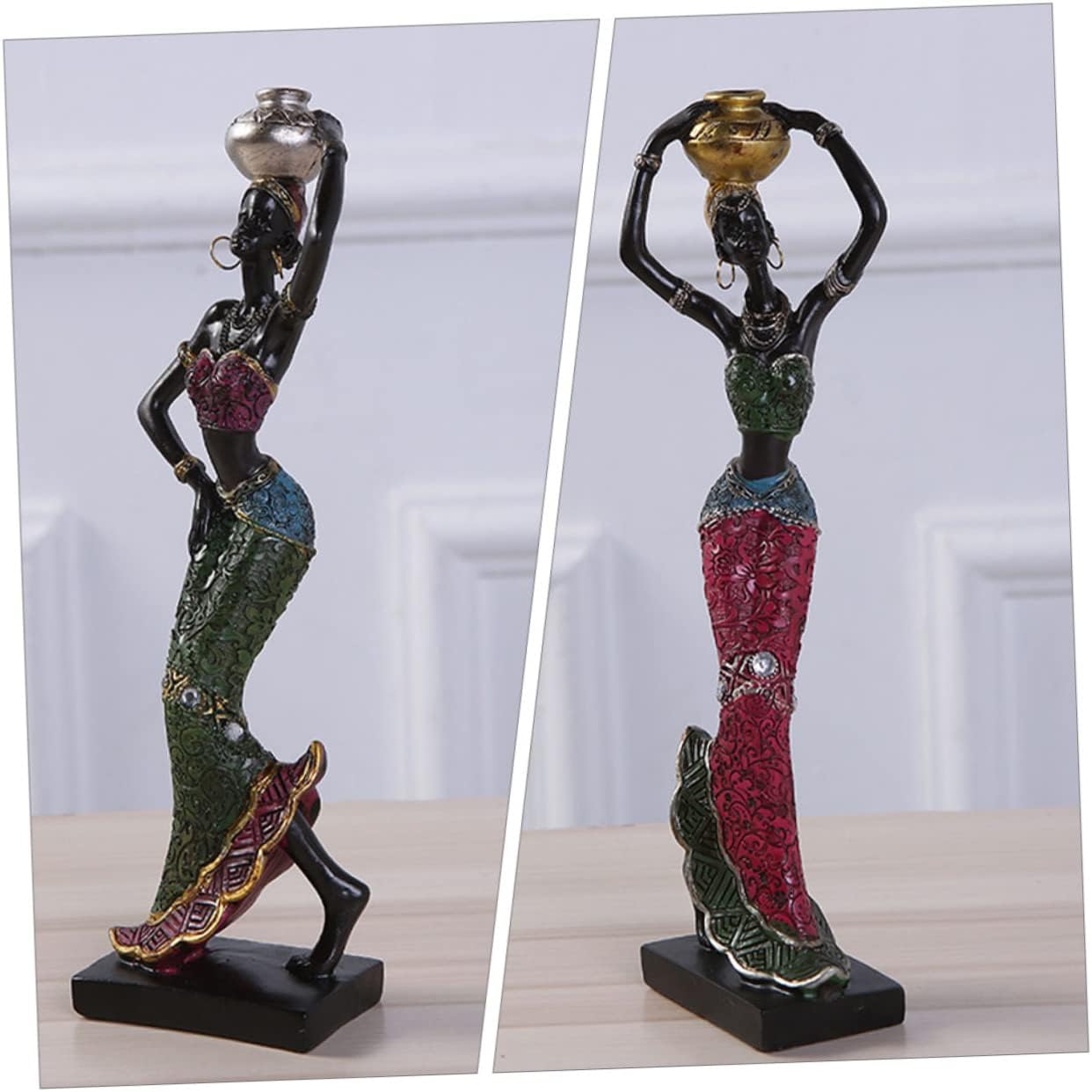 2 adornos negros decoración retro para el hogar decoración del hogar negro decoración del hogar músico estatuas africanas mujer africana escultura