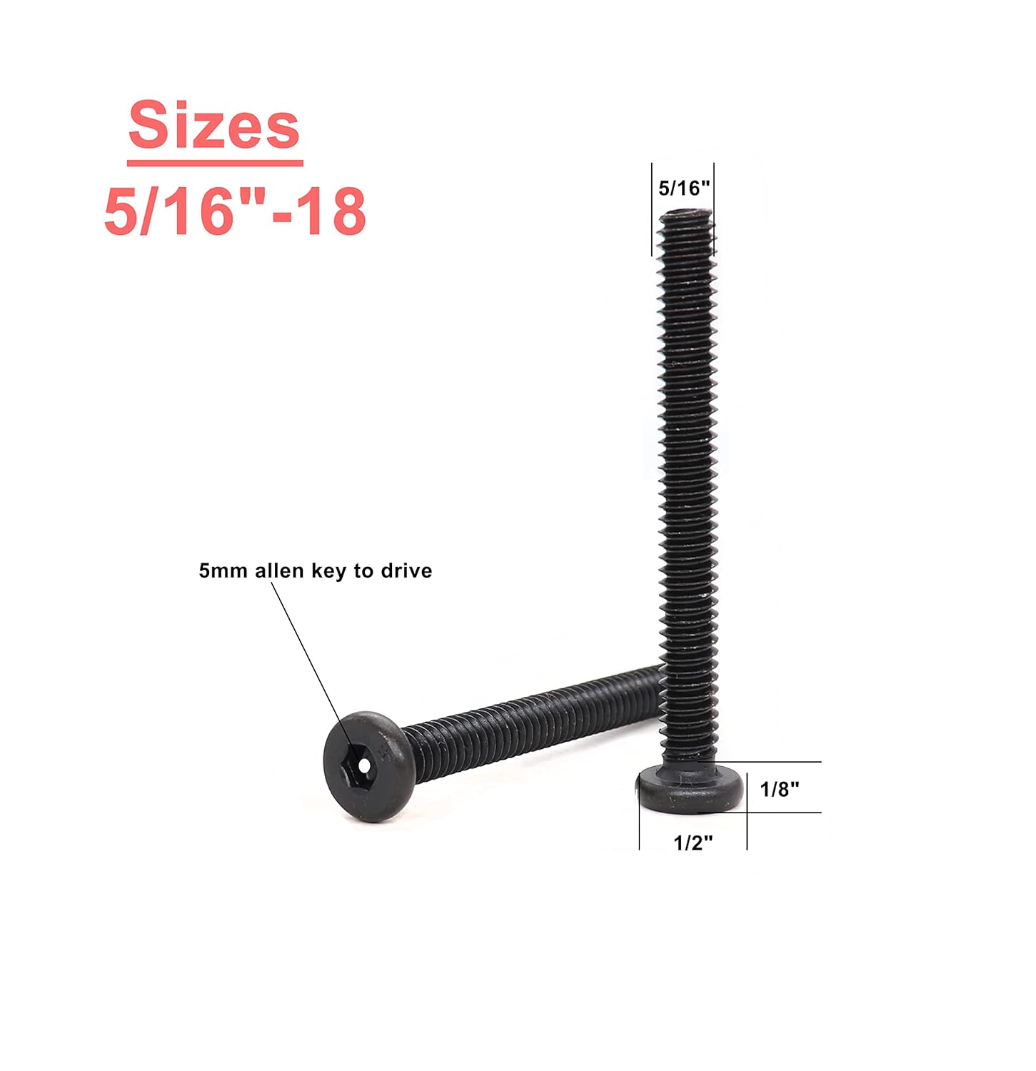 Tornillos de cabeza Allen con llave hexagonal, color negro, 10 unidades, 516-18 x 3 pulgadas