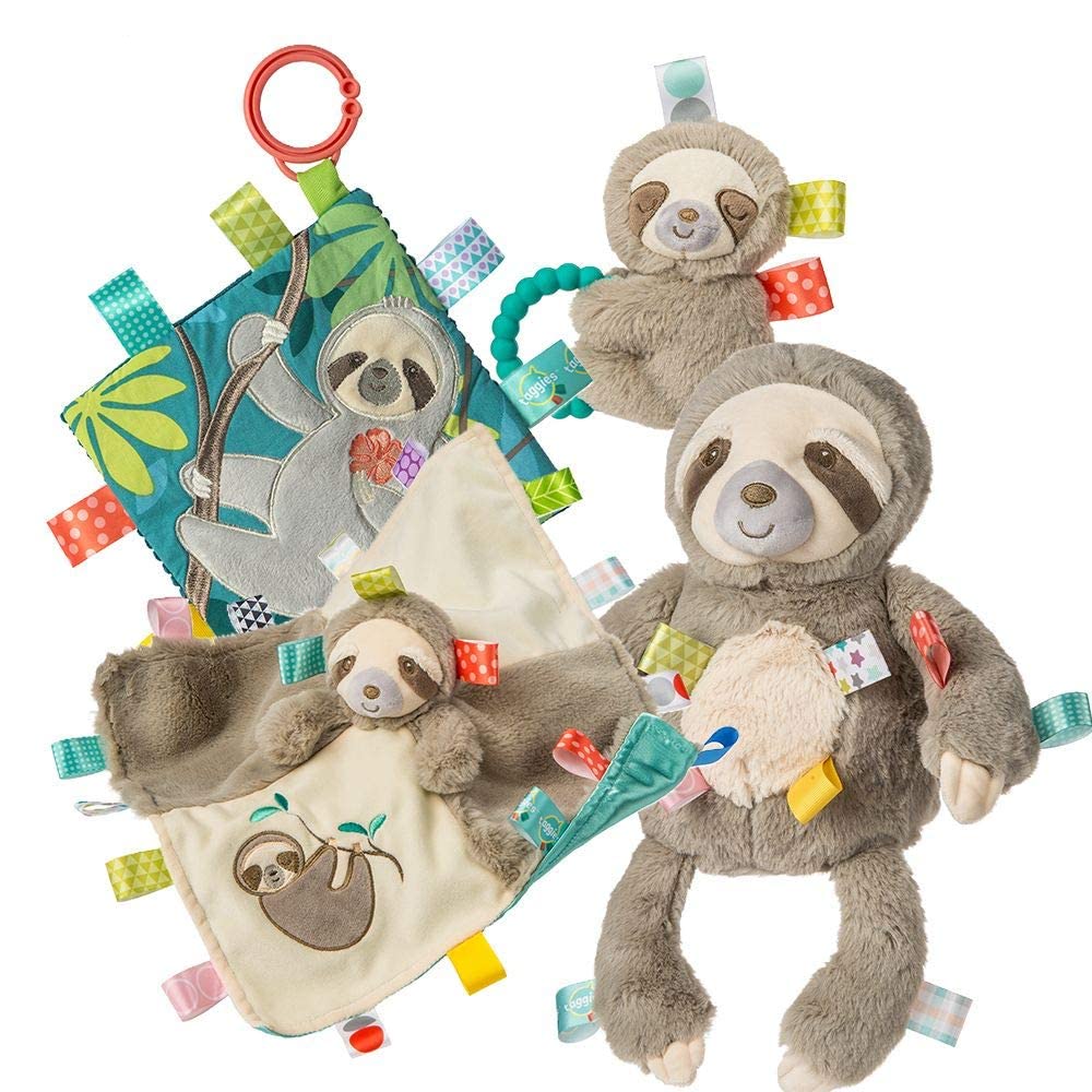 Taggies Manta de seguridad sensorial calmante para animales de peluche, melaza perezosa, 13 x 13 pulgadas