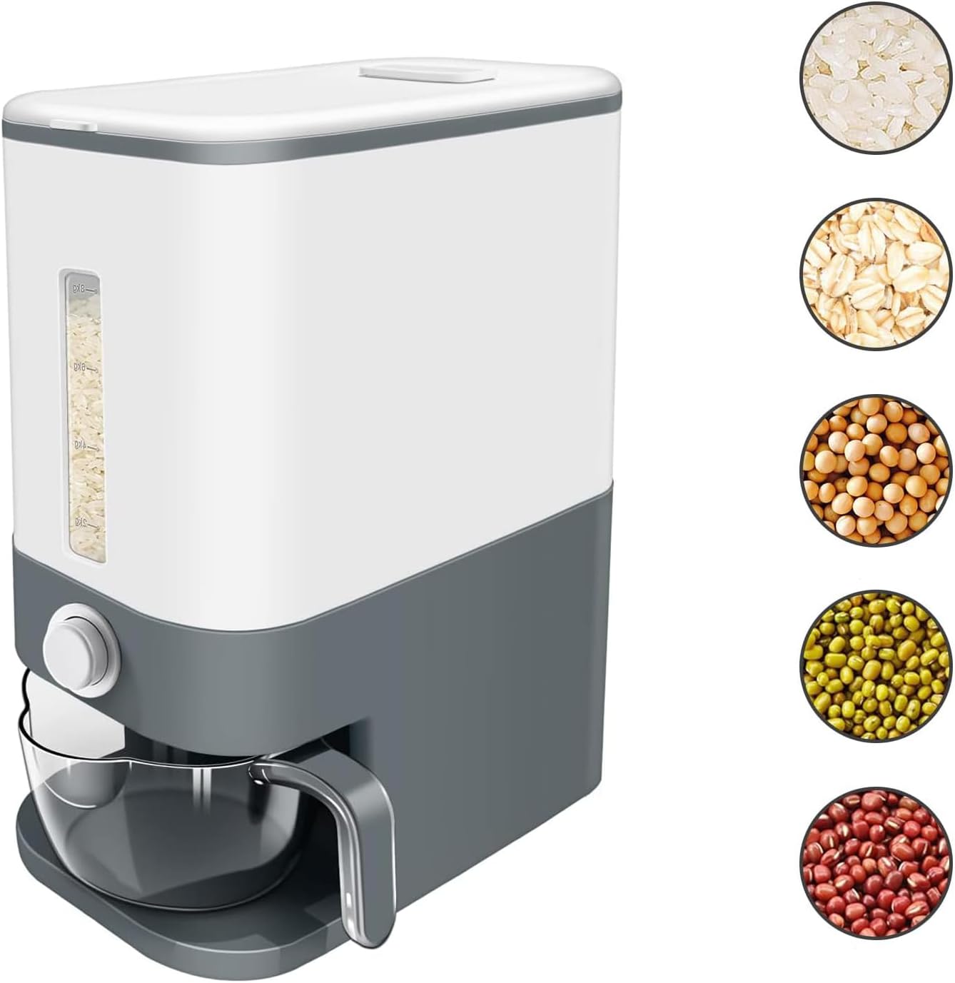 Fastand Dispensador de arroz de 25 libras, recipiente de almacenamiento de alimentos secos de cereales con taza medidora, hermético, a prueba de