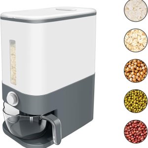 Fastand Dispensador de arroz de 25 libras, recipiente de almacenamiento de alimentos secos de cereales con taza medidora, hermético, a prueba de Fastand Dispensador de arroz de 25 libras, recipiente de almacenamiento de alimentos secos de cereales con taza medidora, hermético, a prueba de