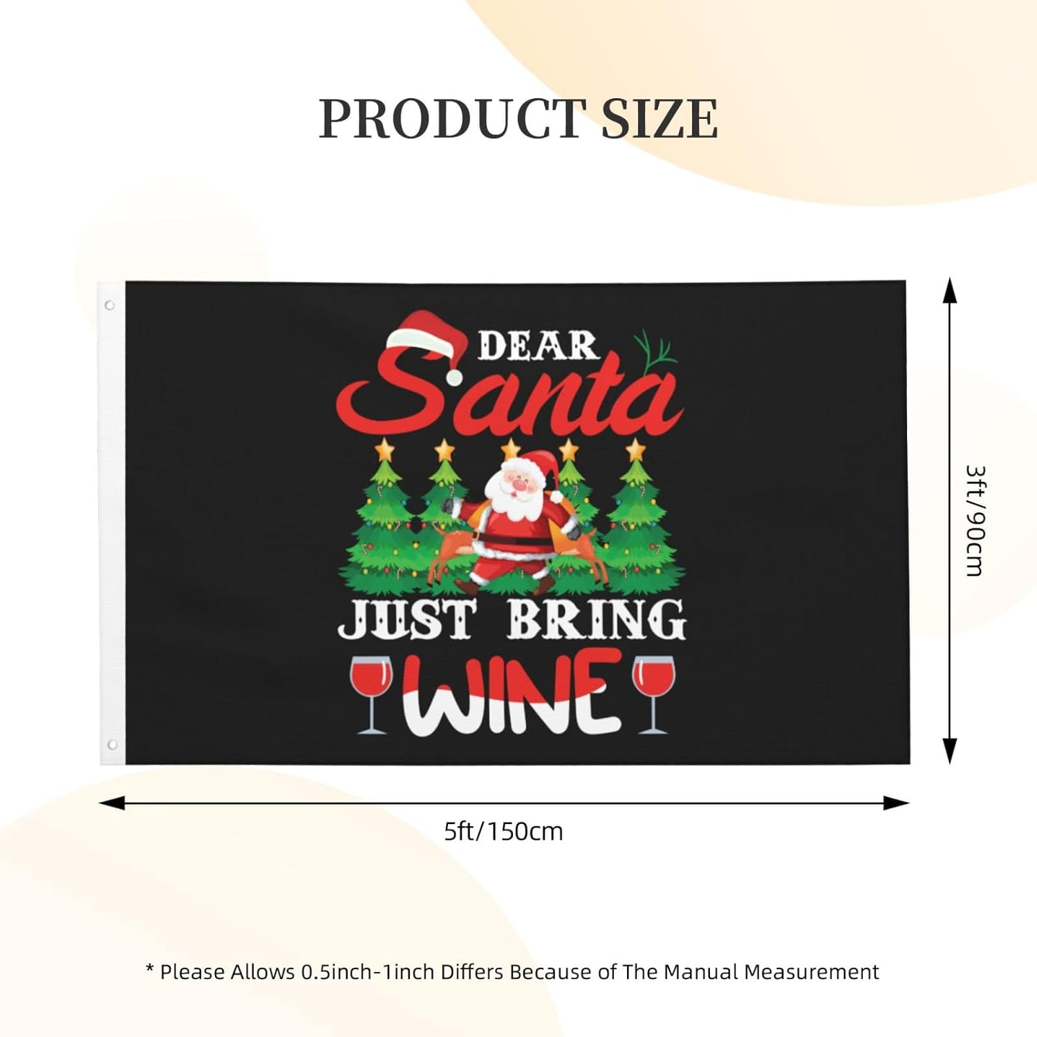 Bandera de vino de Dear Santa Just Bring de 3 x 5 pies, banderas de doble cara para exteriores, banderas decorativas duraderas para patio e