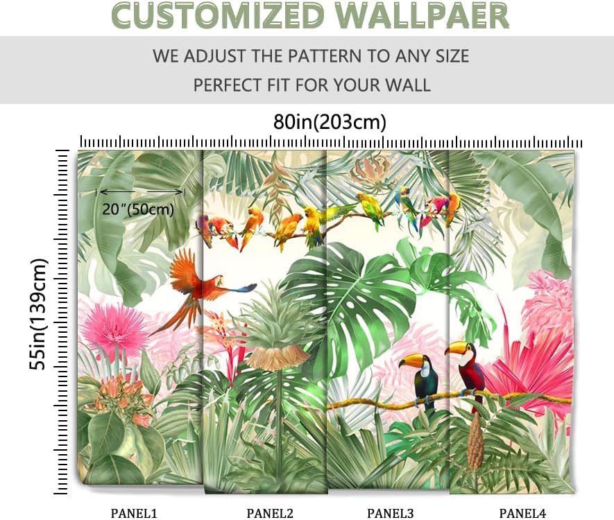 ZFBIZHI Papel tapiz tropical con hojas de plátano, Monstera y pájaro, para sala de estar, dormitorio, baño, oficina (no se pega ni se pega)