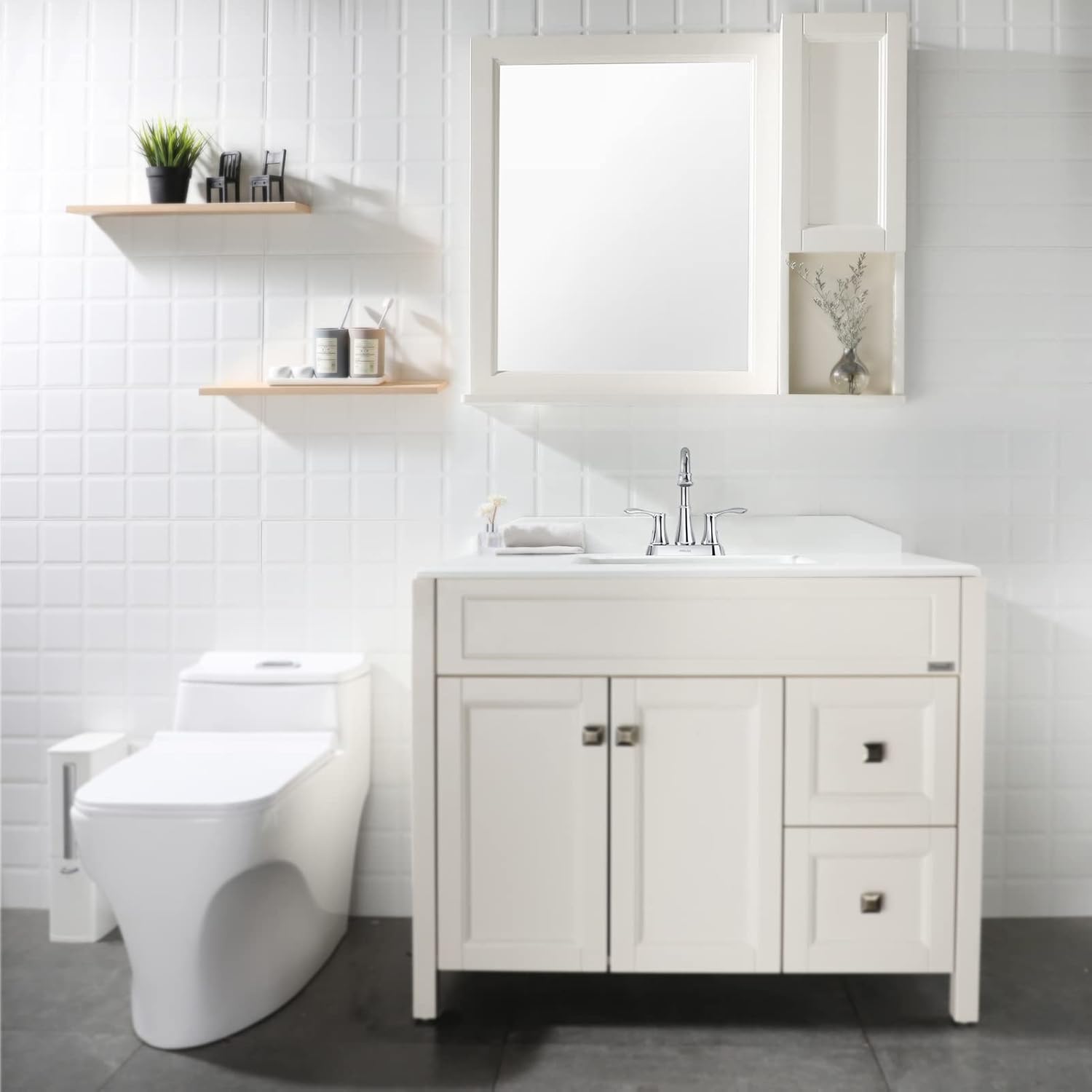 PARLOS Caño giratorio Grifo de lavabo de baño de 2 manijas con drenaje emergente de metal y líneas de suministro de grifo, cromo, Demeter 1362701