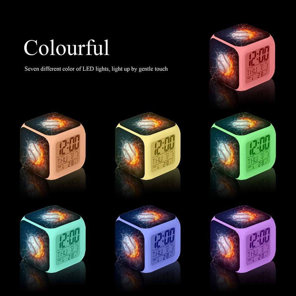 Reloj despertador LED con diseño deportivo de béisbol, reloj de mesa creativo de escritorio, brillante, electrónico, colorido, digital, reloj