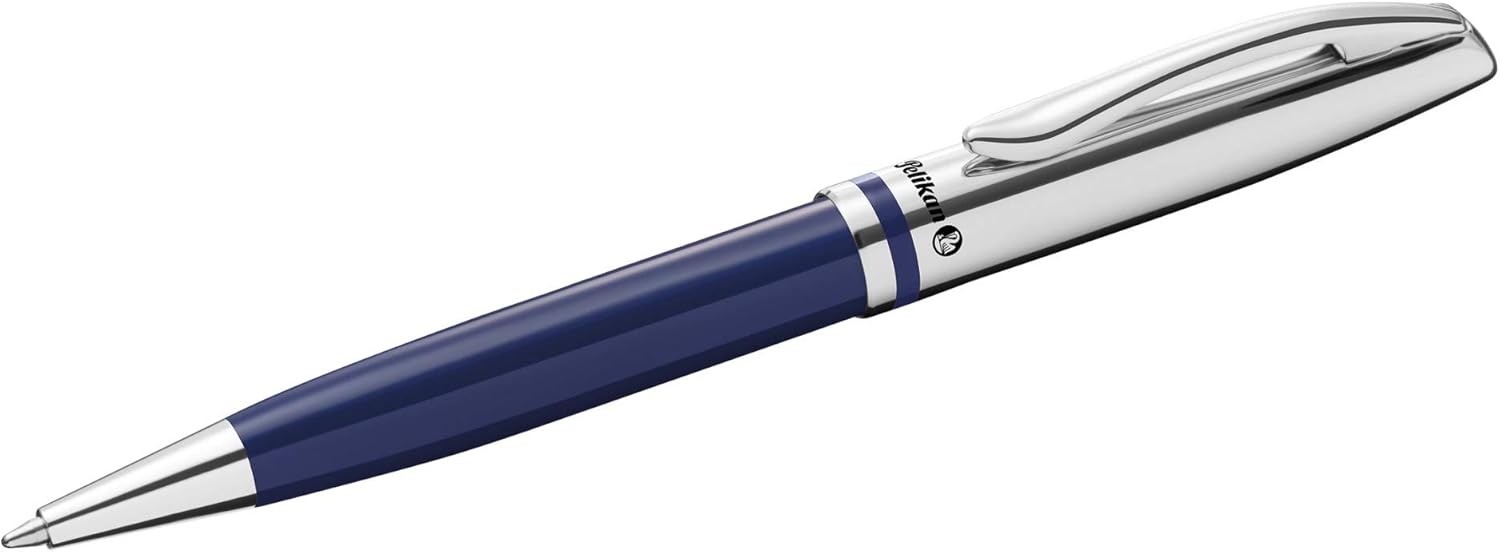 Pelikan Jazz 806947 – Bolígrafo clásico, punta media, repuesto de tinta azul incluido, metal, azul oscuro, en caja, 1 unidad