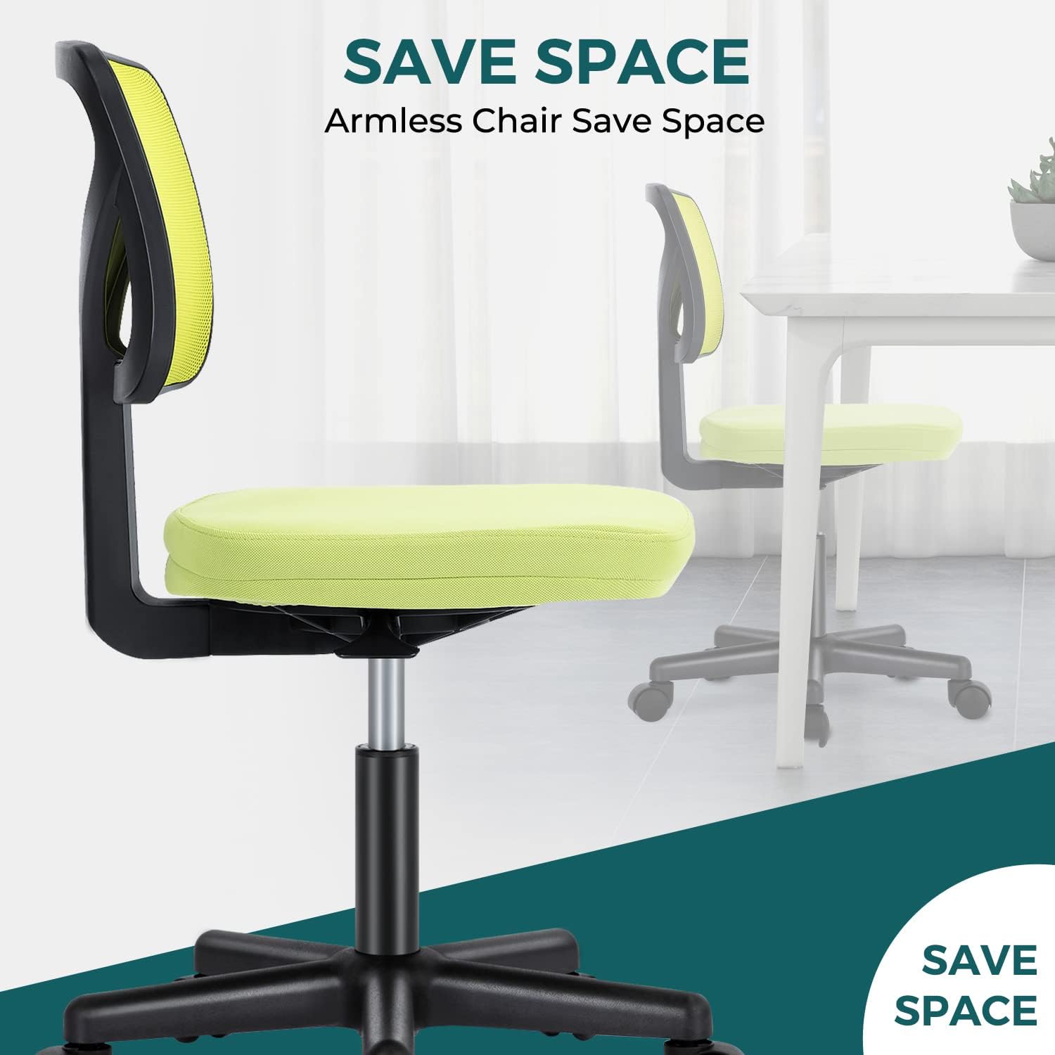 DUMOS Sillas de escritorio sin brazos con ruedas, bonita silla de oficina en casa, sin brazos, ergonómica ajustable giratoria, silla de trabajo con