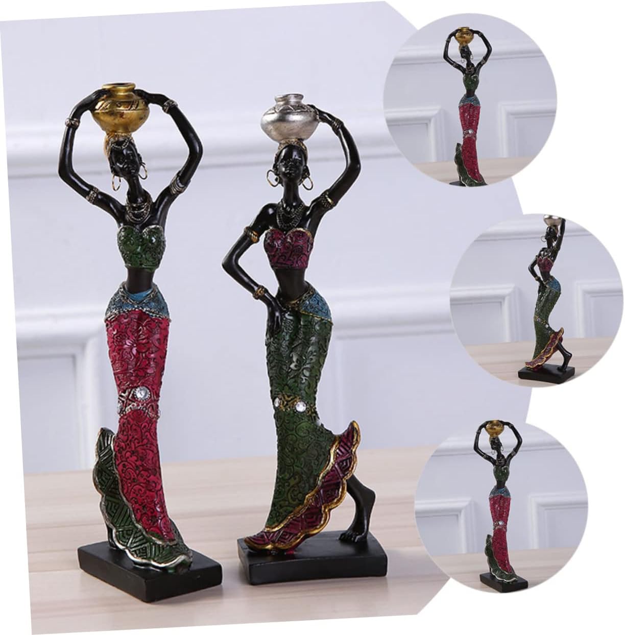 2 adornos negros decoración retro para el hogar decoración del hogar negro decoración del hogar músico estatuas africanas mujer africana escultura