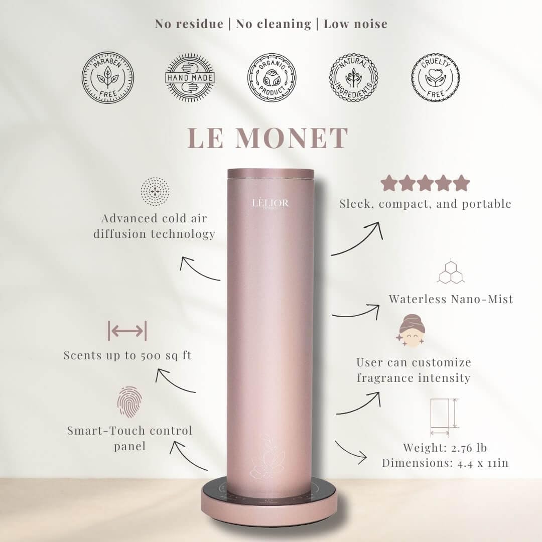 Lelior Le Monet – Difusor de aceite de lujo, 500 pies cuadrados, difusor de aceite esencial para aceites de aromaterapia, 3.3 onzas líquidas,