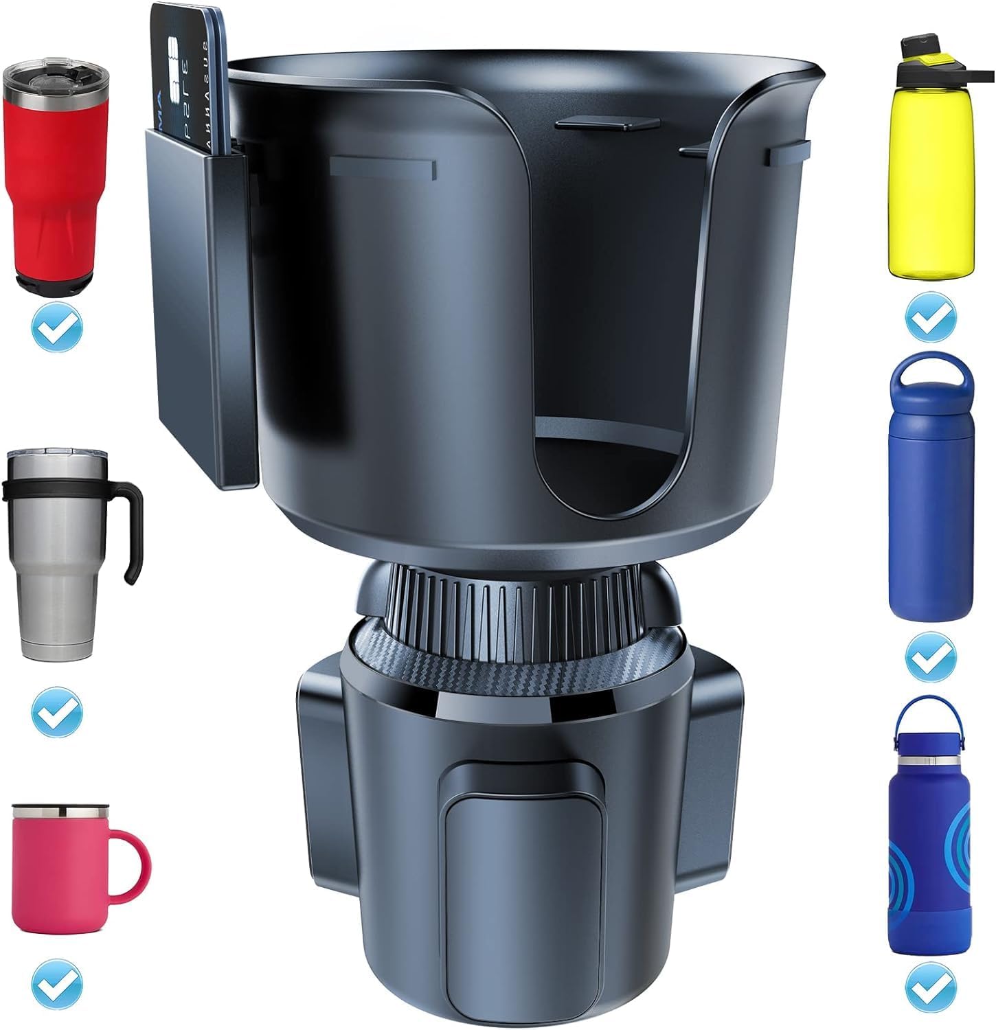 Expansor de portavasos para taza de automóvil de 3.02 a 4.62 pulgadas, con organizador de tarjetas y base ajustable, fijación magnética, compatible