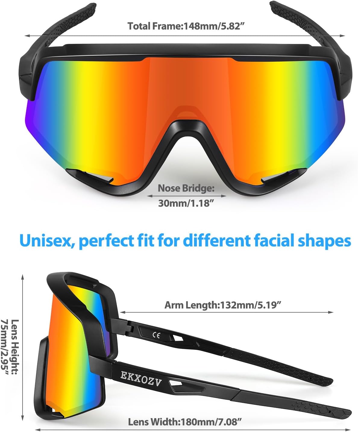 EKXOZV Gafas de sol deportivas polarizadas, con 2 máscaras de cuello, protección para ciclismo, correr, golf, para niños, mujeres y hombres.