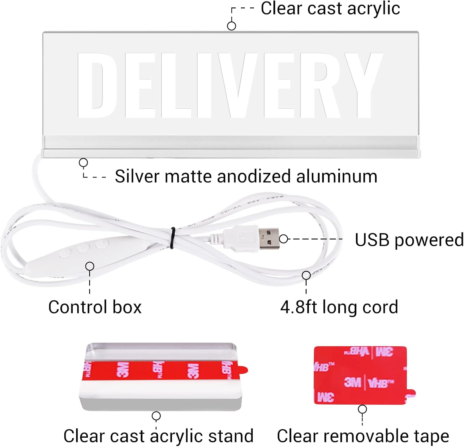 Letrero de luz de entrega para coche que cambia de color alimentado por USB, luces brillantes brillantes para entrega de alimentos, accesorios para