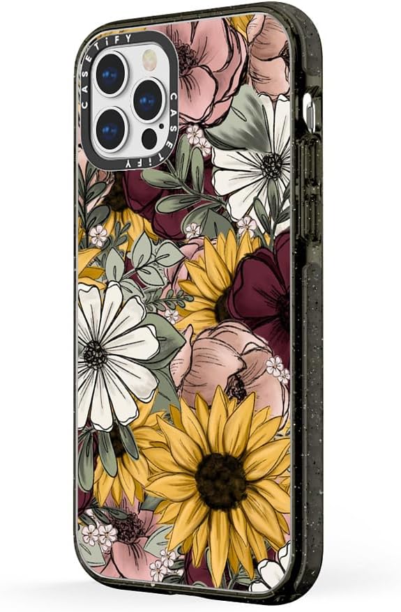 CASETiFY KT’s Canvases – Funda Impact para iPhone 12 y iPhone 12 Pro, diseño floral de KT’s Canvases, color negro transparente
