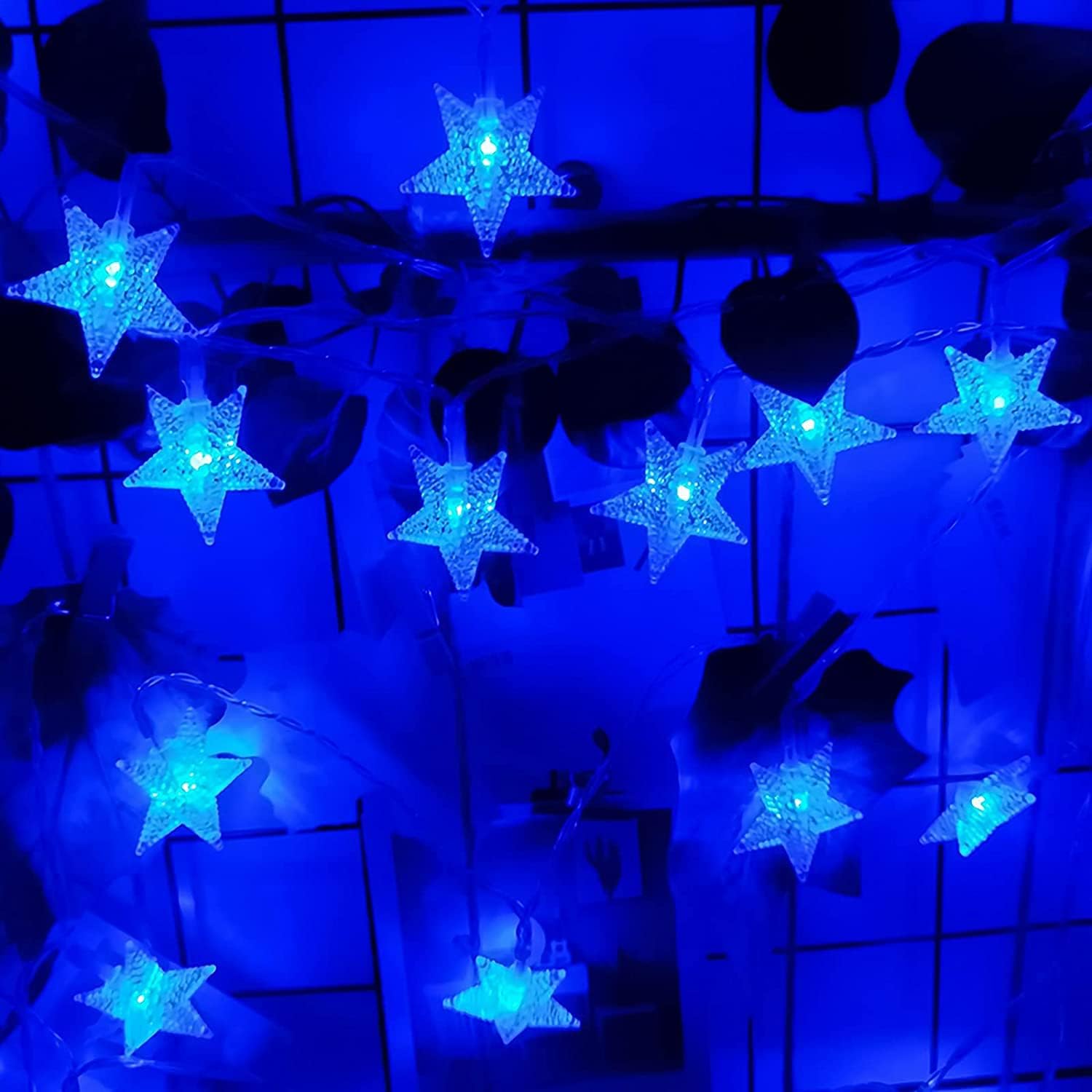 Guirnalda de luces de estrella de 15 pies, 30 luces LED, funciona con pilas, para interiores y exteriores, luces de Navidad parpadeantes, decoración