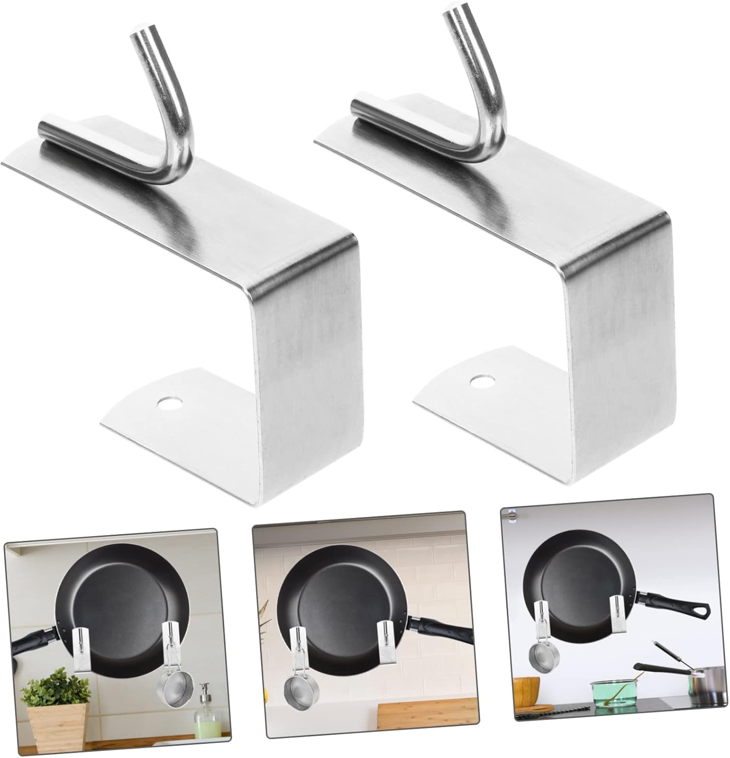 Housoutil 4 piezas de gancho con gancho para tapa de olla montada en la tapa de olla, soporte para esponja, soporte de tapa de sartén negro, gancho