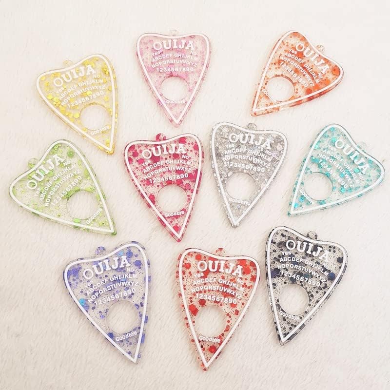 10 dijes acrílicos de 1.969 x 1.378 in con purpurina de Ouija Planchette, dijes de diseñador para hacer joyas, bricolaje