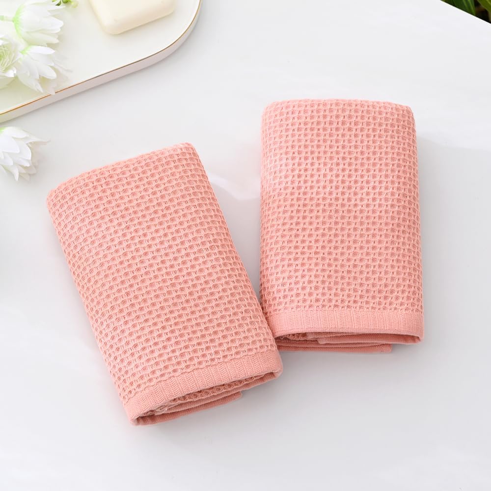 Juego de 2 toallas de mano de punto gofre, ligeras, altamente absorbentes, de secado rápido, 100% algodón, para baño, hoteles, viajes, spa y