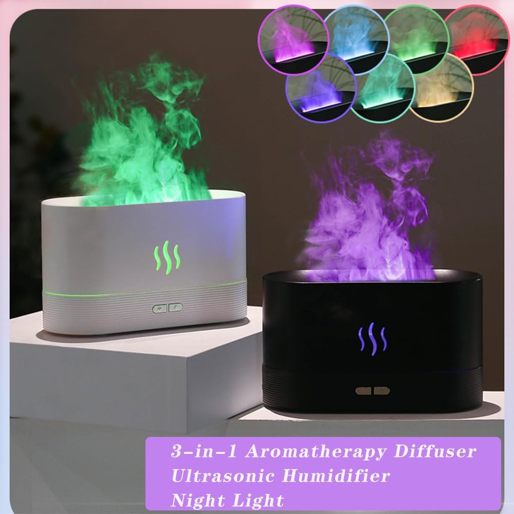 Difusor de aceite esencial, humidificador con luz de llama de 7 colores, sin agua, apagado automático, humidificador de aire, difusor para spa,