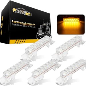 Partsam 5 piezas de lente transparente 6 LED ámbar cabina luz camión remolque cabina superior techo marcador luz impermeable luces reflectantes Partsam 5 piezas de lente transparente 6 LED ámbar cabina luz camión remolque cabina superior techo marcador luz impermeable luces reflectantes