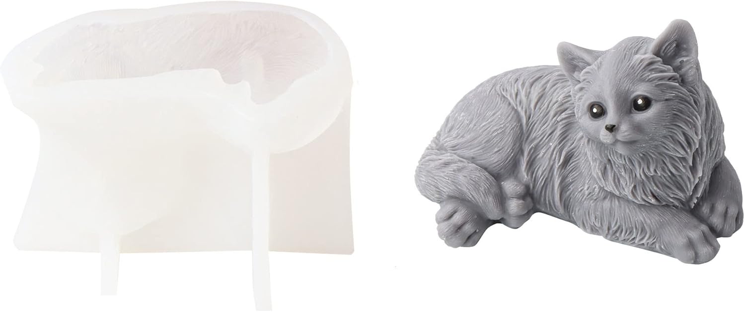 Xidmold Molde de silicona para velas de gato 3D, molde de jabón de animales para chocolate, dulces, decoración de pasteles, vela de cera de soja,