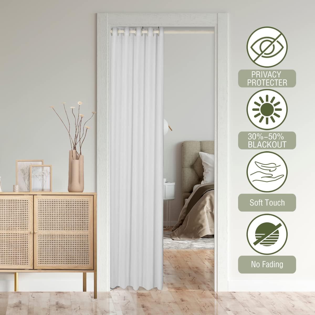 Cortina opaca romántica de esqueleto, 1 panel de 34 pulgadas de ancho x 80 pulgadas de largo, cortina bohemia de puerta con diseño de sol y luna