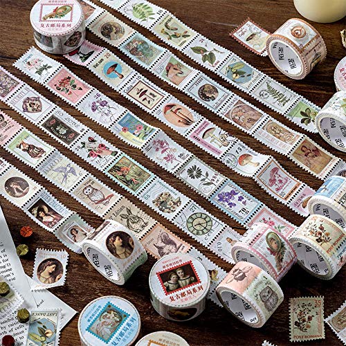 1 rollo de sello postal Washi cinta adhesiva para álbumes de recortes, diario basura, manualidades, envoltura de regalos, álbum de viñetas,