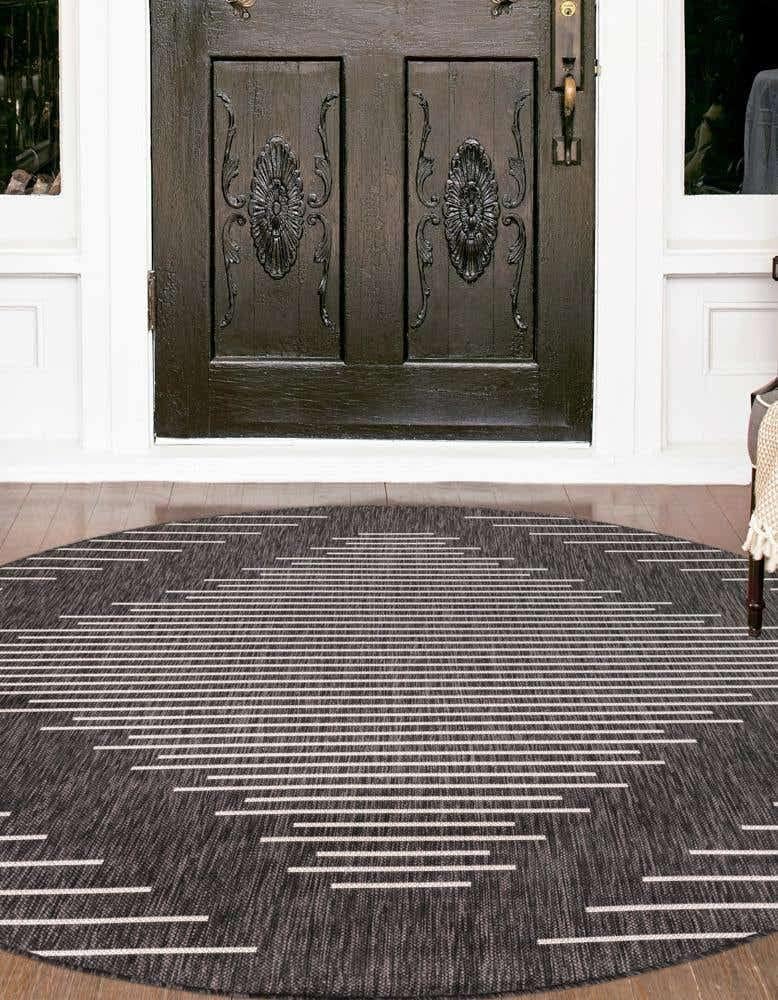 Unique Loom Outdoor Modern Collection – Alfombra redonda de 13 pies, color gris carbónmarfil