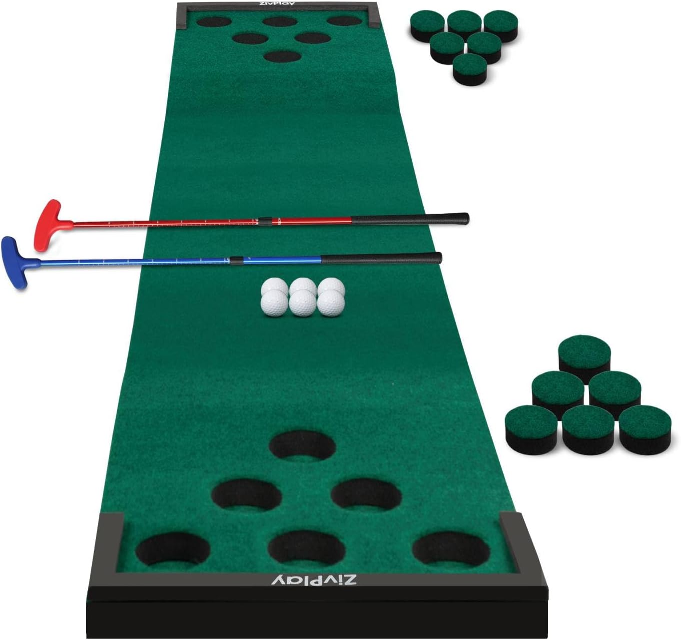 Juego de golf de putting con tapete de golf para pong, 2 putters, 6 pelotas de golf y barreras de pelota para adultos al aire libre, práctica verde,