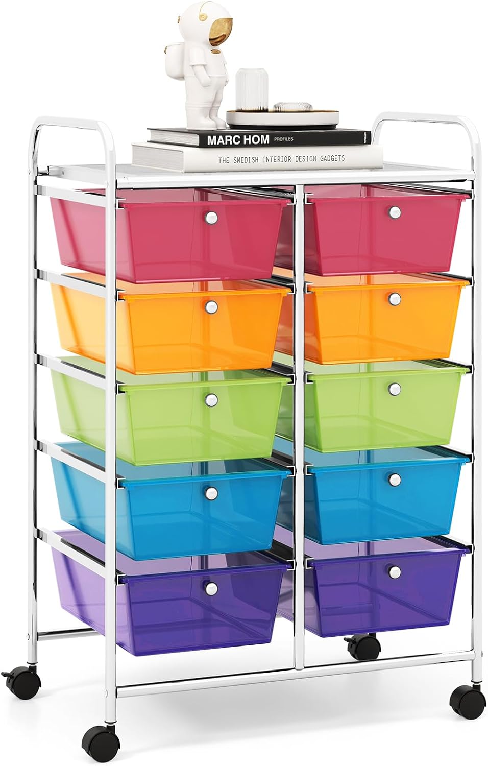 RELAX4LIFE Carrito de almacenamiento rodante con 10 cajones, carrito de almacenamiento para manualidades con ruedas bloqueables, carrito utilitario,