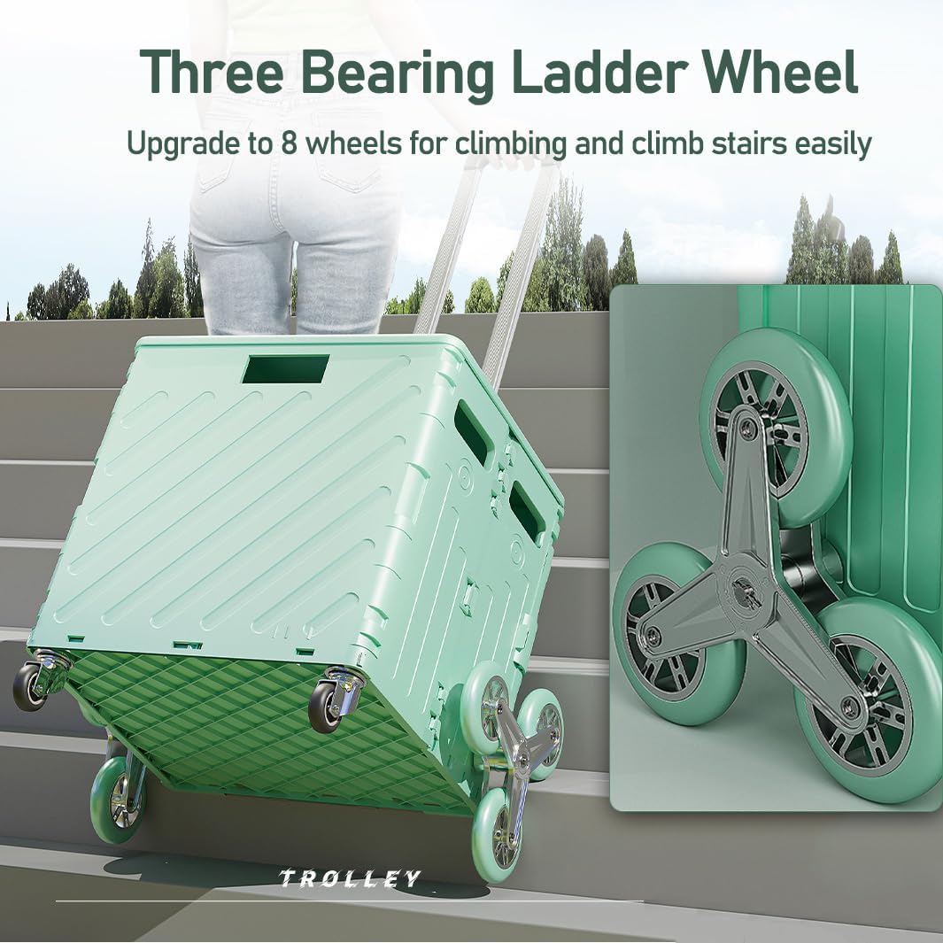 Carrito plegable portátil de 75 litros con ruedas para escalar, caja plegable con ruedas y asa, carrito de compras para subir escaleras, para