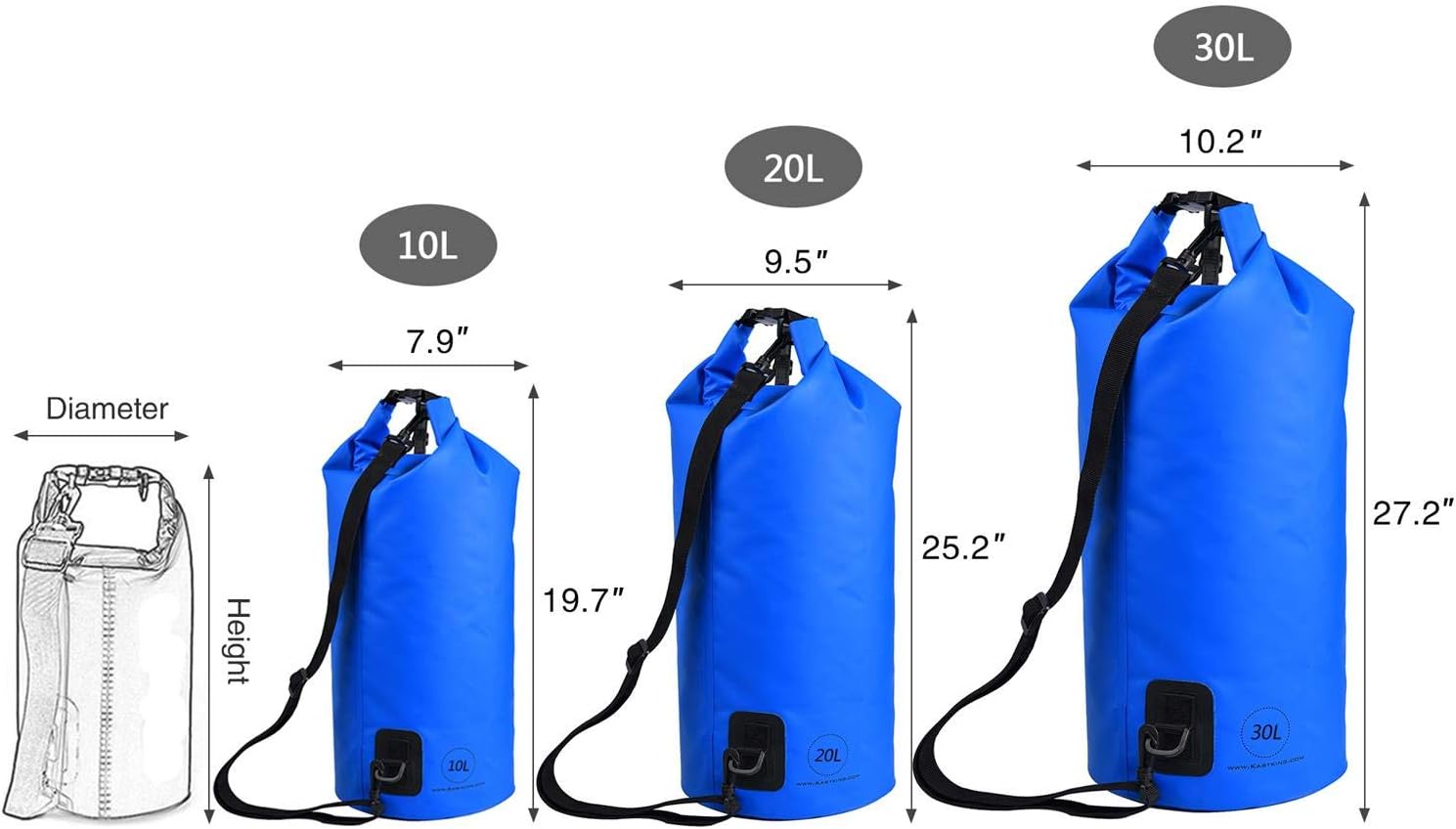 KastKing Bolsas secas, bolsas de almacenamiento 100% impermeables, construcción de grado militar para natación, kayak, canotaje, senderismo,