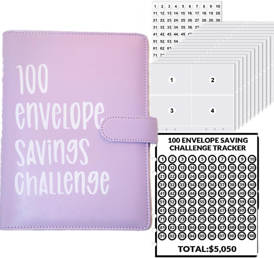Carpeta de desafío de 100 sobres  Una manera fácil y divertida de ahorrar $5,050  Carpeta de desafíos de ahorro, carpeta de presupuesto con sobres