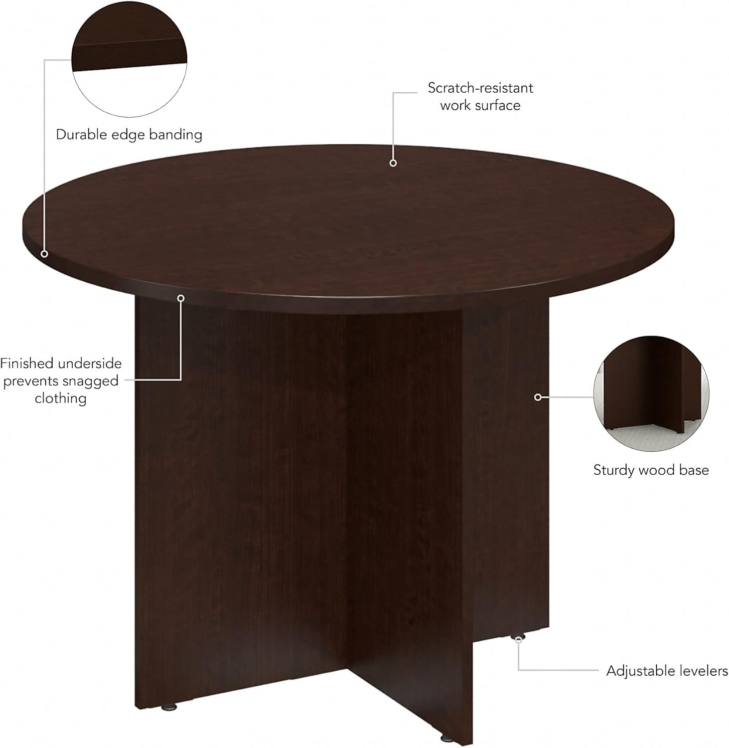 Bush Business Furniture Mesa de conferencias redonda con base de madera, escritorio circular para sala de reuniones para 4 usuarios, 42 W, cereza
