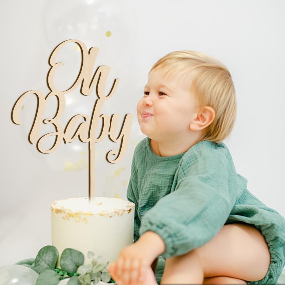 Oh Baby Cake Topper  Decoración de madera de gran tamaño para pastel de baby shower, para temática rústica, fiesta de revelación de género,