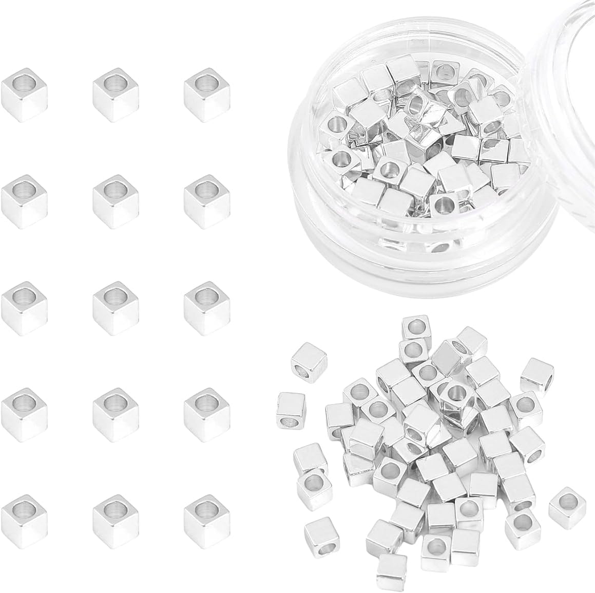Cuentas espaciadoras de cubo chapado en plata ángulo recto 0.118×0.118 in 50pcs para la fabricación de joyas hallazgos no se deslustran