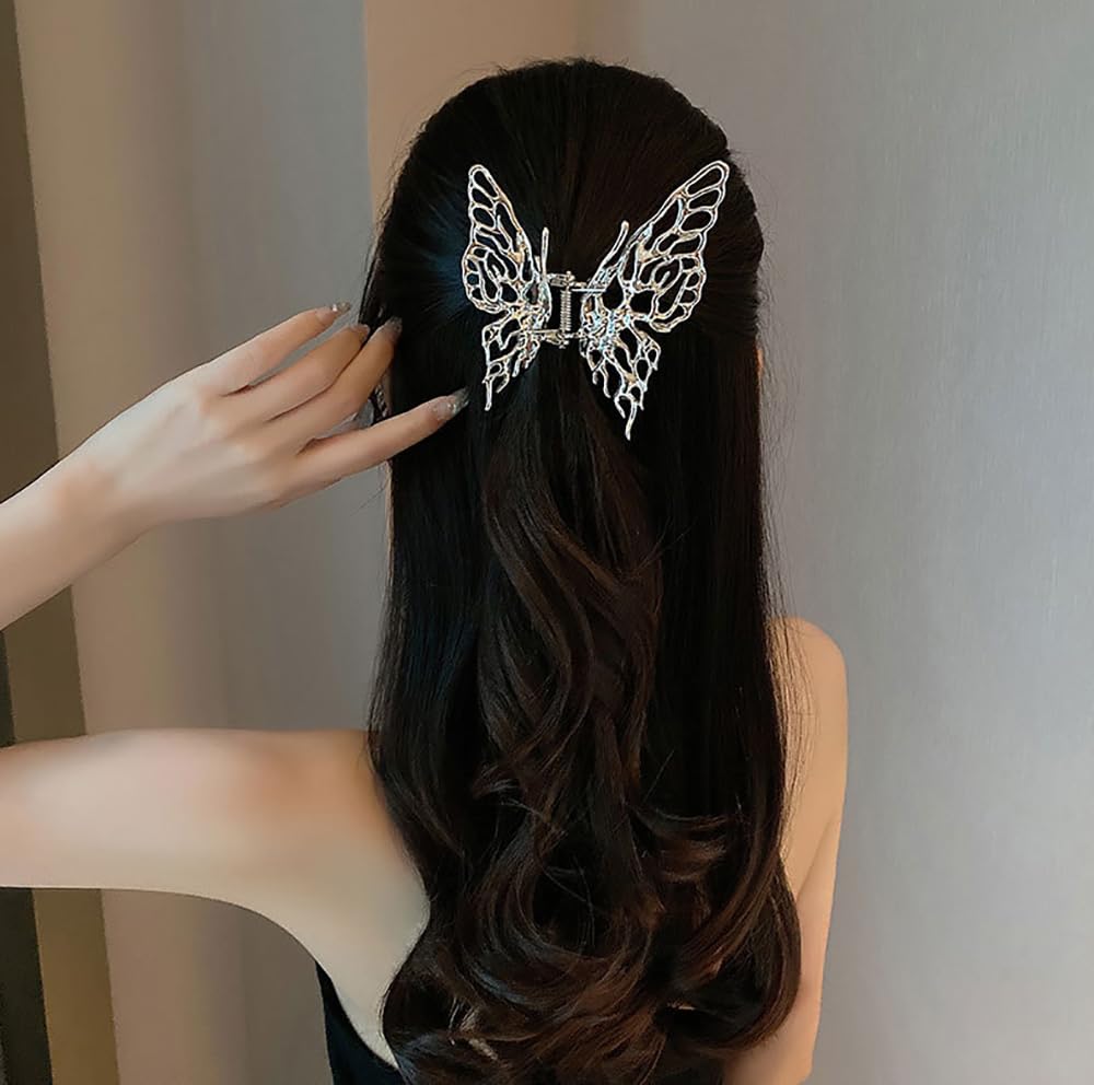 Pinzas para el cabello de mariposa para mujer, 2 piezas grandes, antideslizantes, fuertes, de metal, con diseño de mariposa, lindas pinzas para el