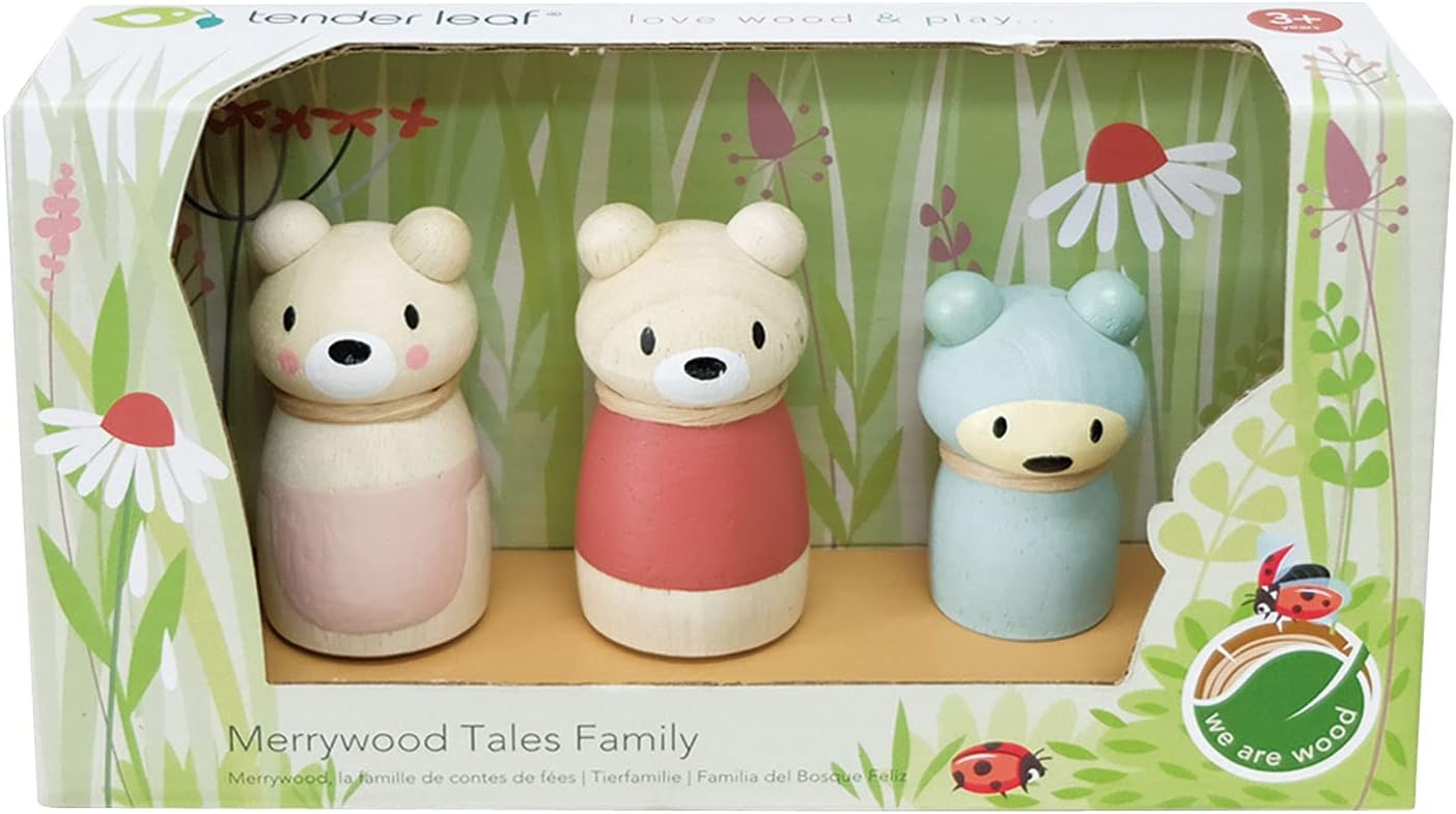 Tender Leaf Toys – Bear Tales – Juego de muñecas complementarias de casa de muñecas de madera, figuras de 3 piezas de familia de osos para niños –