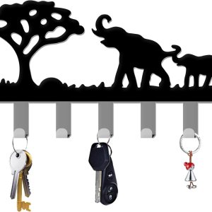 Soporte para llaves de elefante para pared, ganchos de metal para llaves montado en la pared con 7 ganchos, organizador negro para colgar en la Soporte para llaves de elefante para pared, ganchos de metal para llaves montado en la pared con 7 ganchos, organizador negro para colgar en la