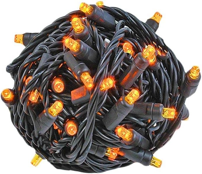 Novelty Lights Juego de 50 luces LED de Navidad, iluminación al aire libre, luces de patio, ámbar, cable negro, 25 pies