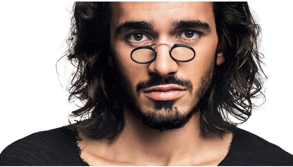 REAVEE Anteojos de lectura ultra finos sin brazos para hombres y mujeres, sin pinza de sien, con clip para la nariz, bolsillo pequeño con mini funda