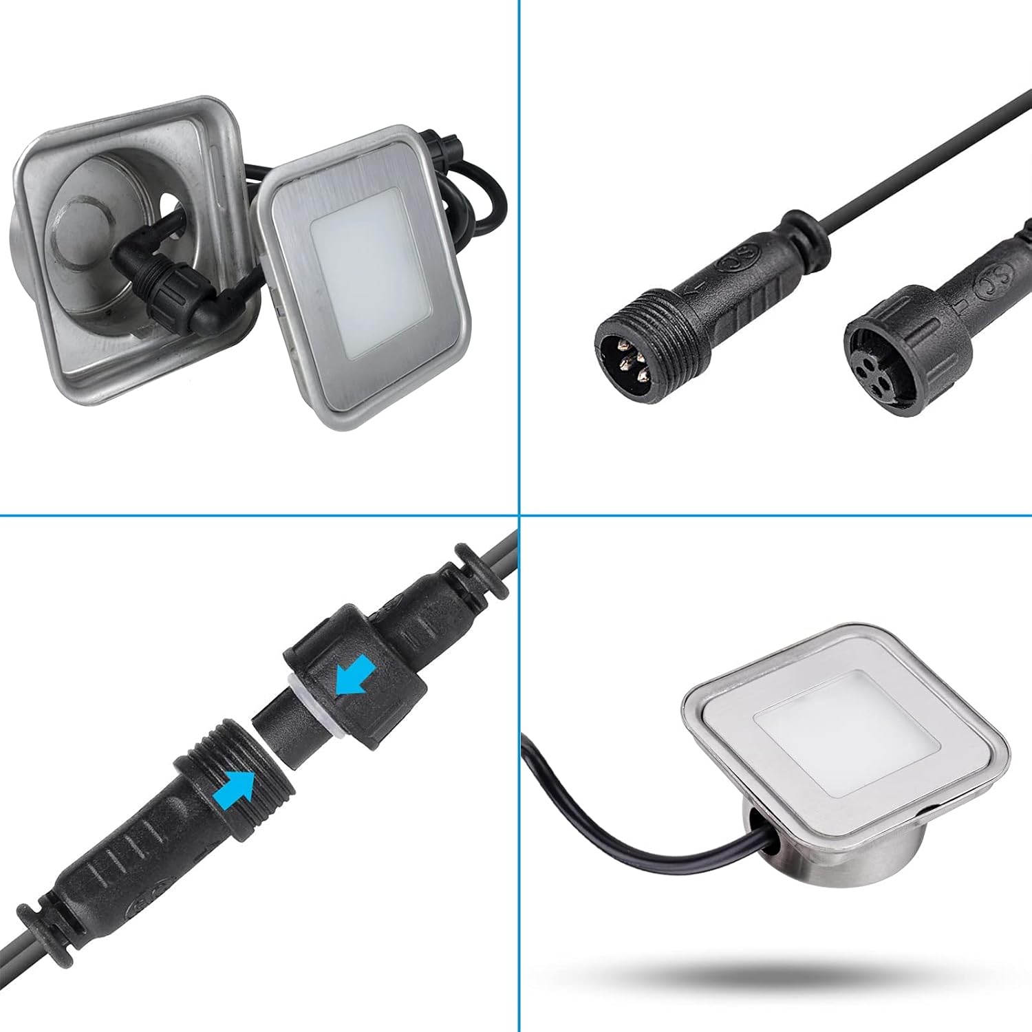 Kit de luces LED empotradas para terrazas, paquete de 12 luces LED RGB multicolor cuadradas para exterioresinteriores con control remoto IP67