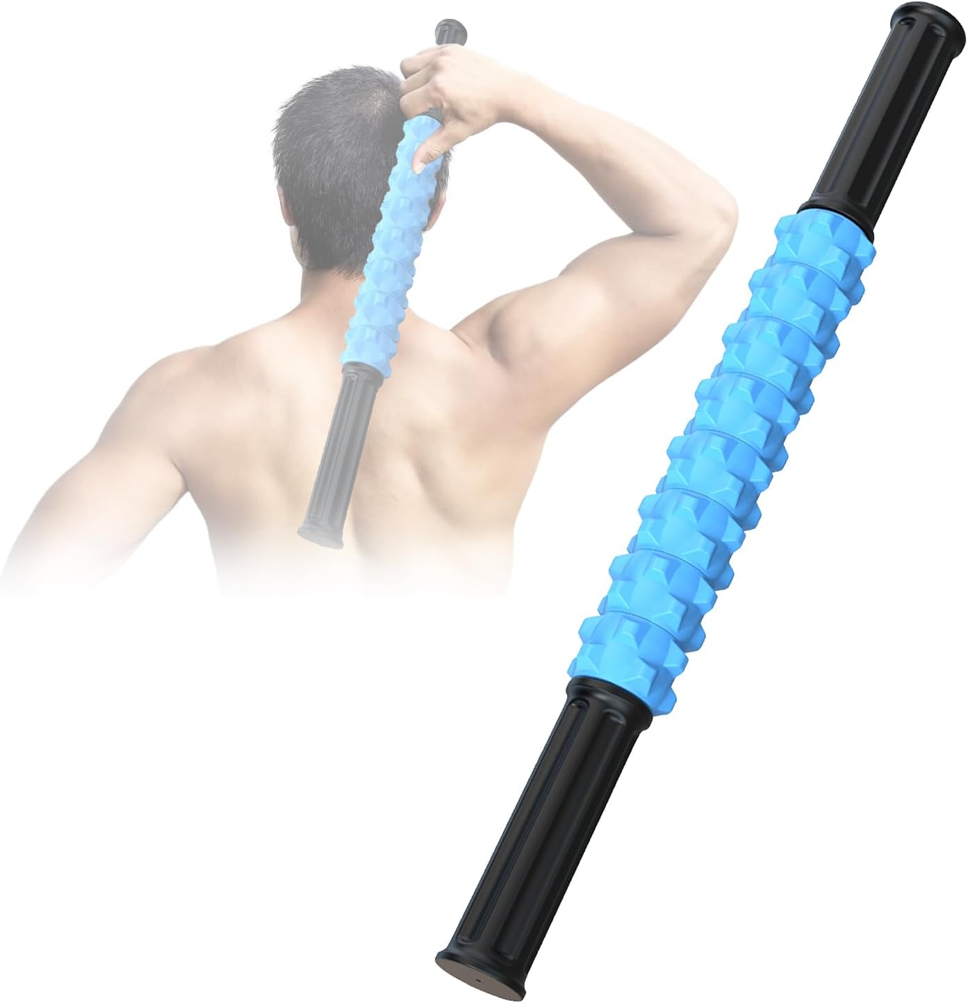 Barra de masaje, barra de masaje manual, barra de balanceo muscular para aliviar el dolor muscular y reducir el espasmo y la tensión muscular. Azul