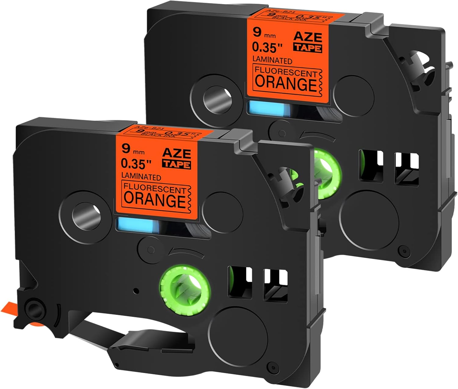 Paquete de 2 cintas de etiquetas compatibles con Brother P-Touch TZe-B21 TZ-B21 TZeB21 TZB21 TZB21 negro sobre naranja, laminado fluorescente de